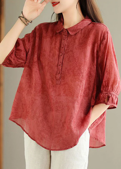 Women's Button Printed Linen Shirt Top