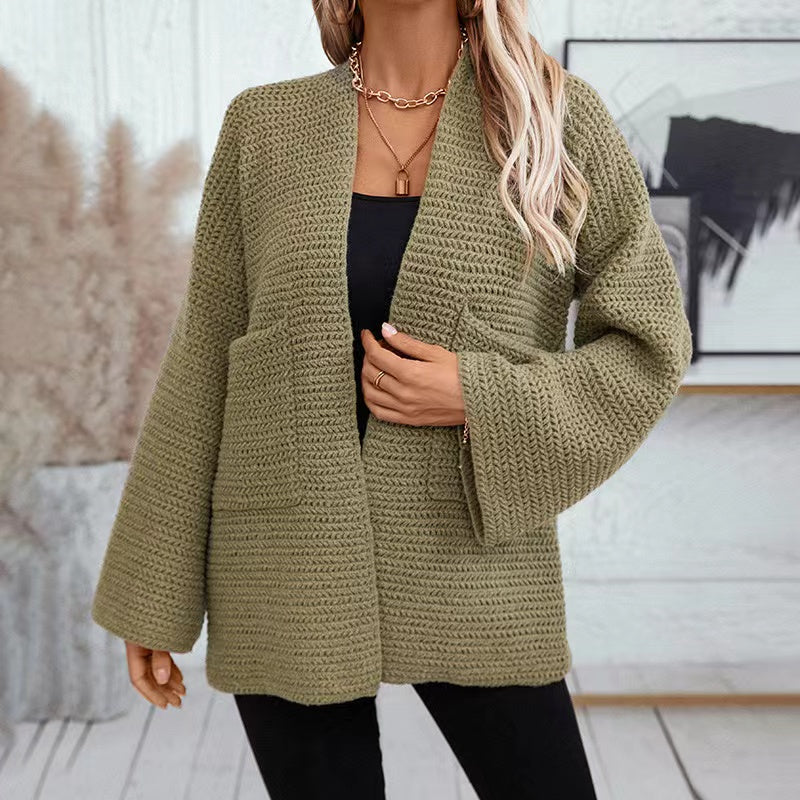 Women's Cardigan Green Knitted Sweater