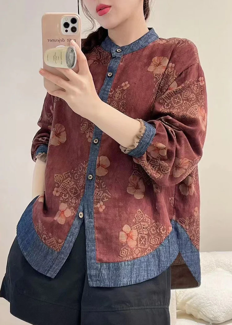 Loose Printed Patchwork Shirt