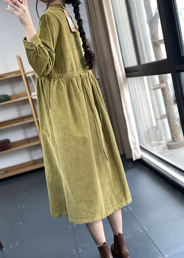 Women's plus size stand-up collar corduroy dress