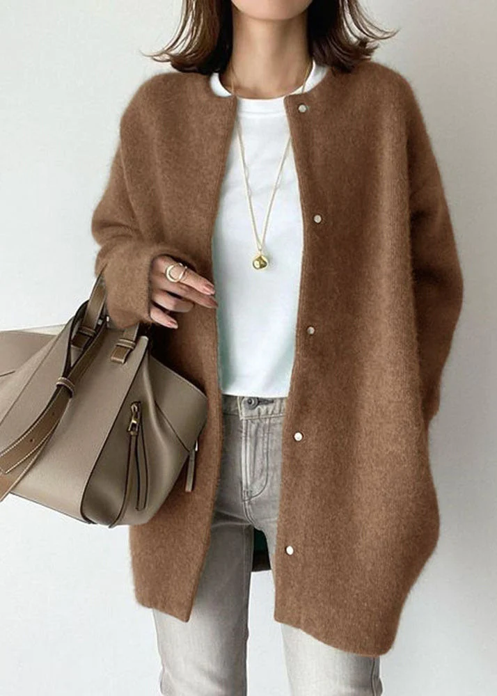 Casual O-neck patchwork mink wool knit coat
