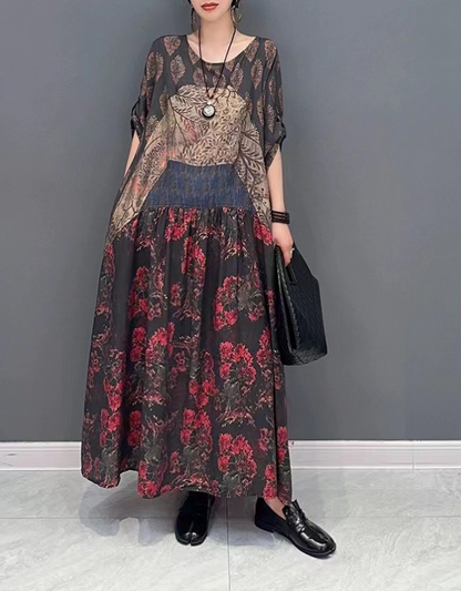 Elegant Patchwork Printed Short Sleeve Dress