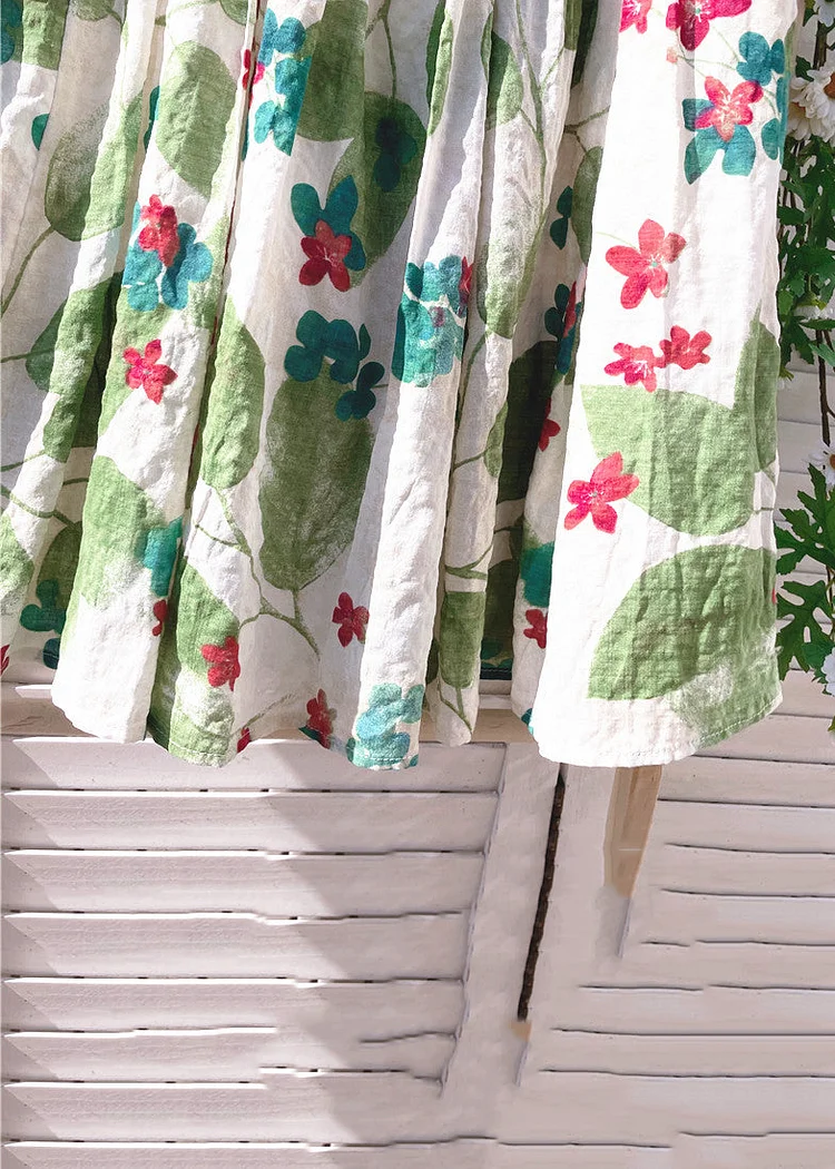 Women's Beach Green Printed Elastic Waist Cotton Halter Skirt