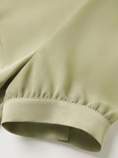 Elegant Lapel Bubble Sleeve Satin Short Sleeve Blouse Top