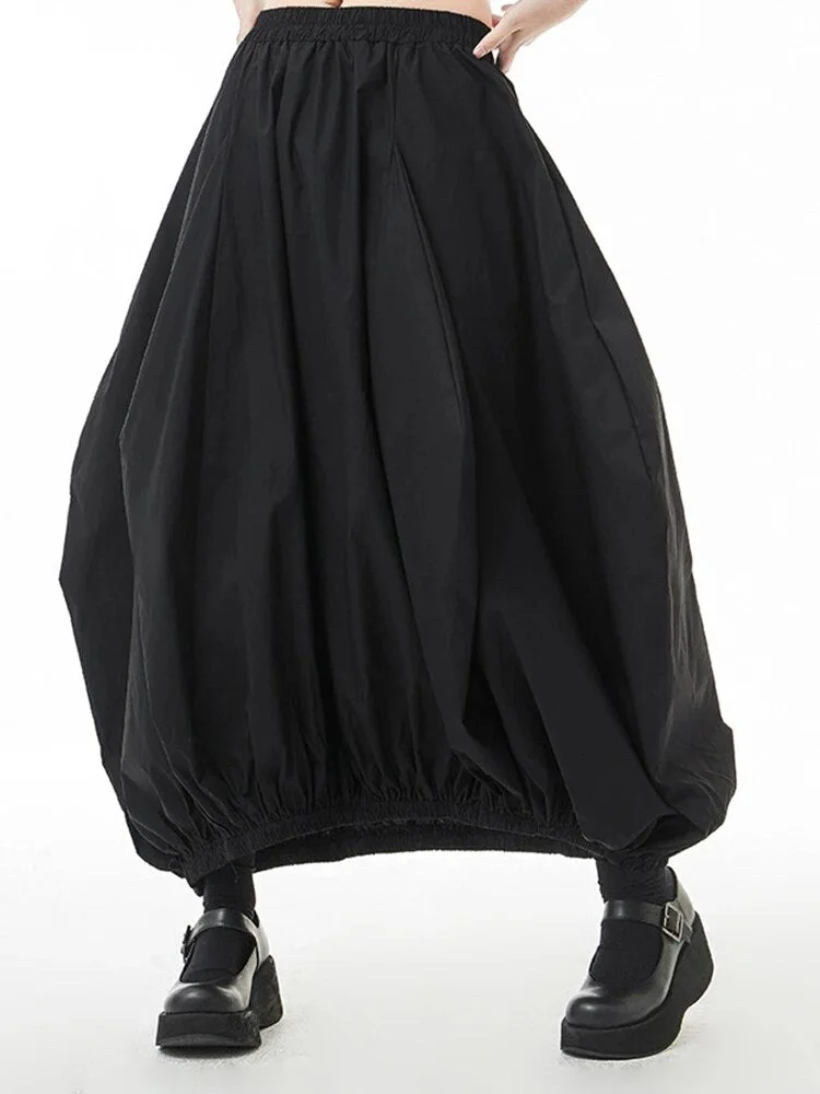 Black Elasticated Waist Irregular Pleated Bubble Skirt