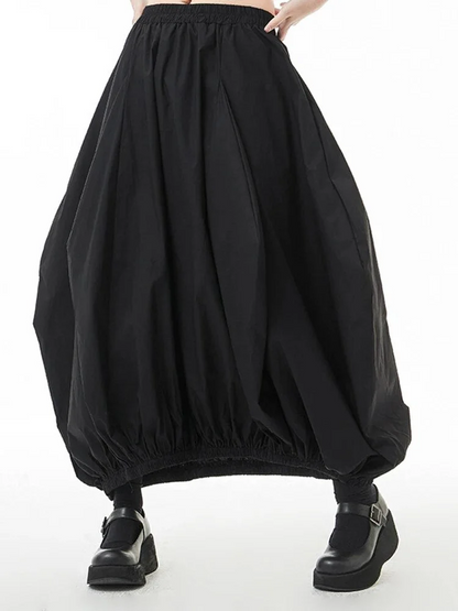 Black Elasticated Waist Irregular Pleated Bubble Skirt