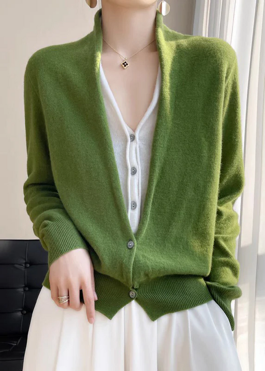 Women's V-Neck Button Down Wool Knit Top