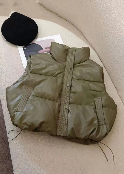 Women's Loose Black Zipper Padded Vest Sleeveless Jacket