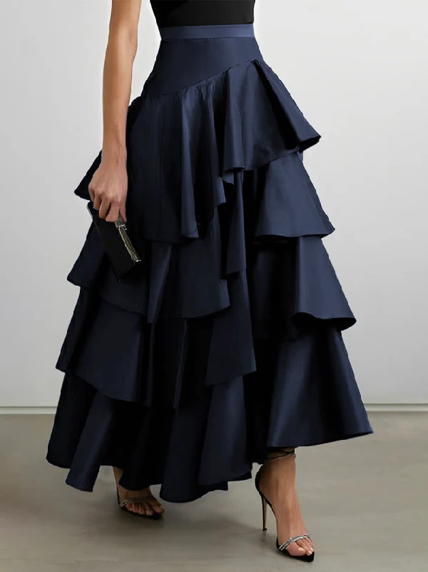 Women's A-line High Waist Ruffle Black Half-body Skirt Spring