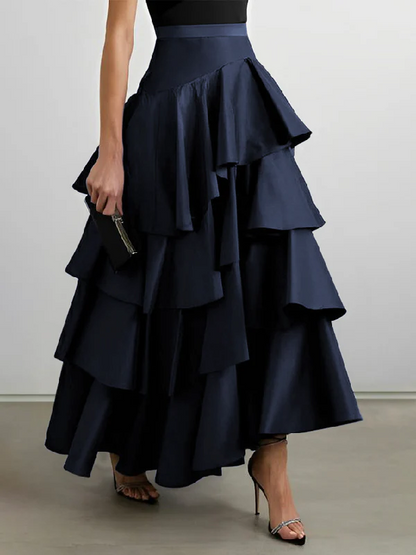 Women's A-line High Waist Ruffle Black Half-body Skirt Spring