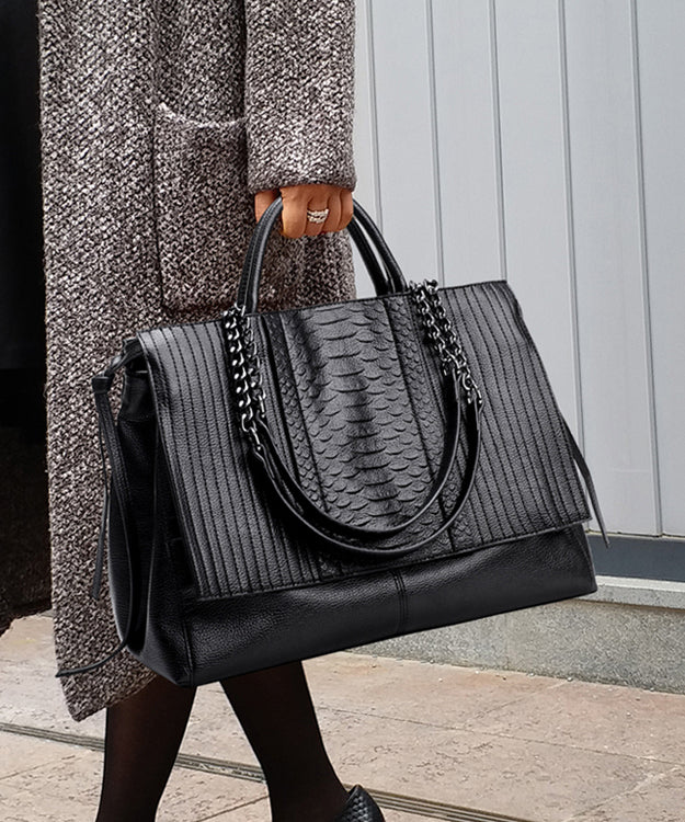 Women's Black Chain Faux Leather Handbag