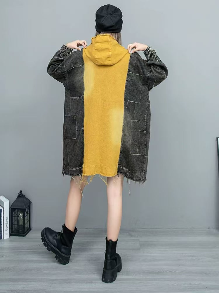 Women's Loose Asymmetric Patchwork Denim