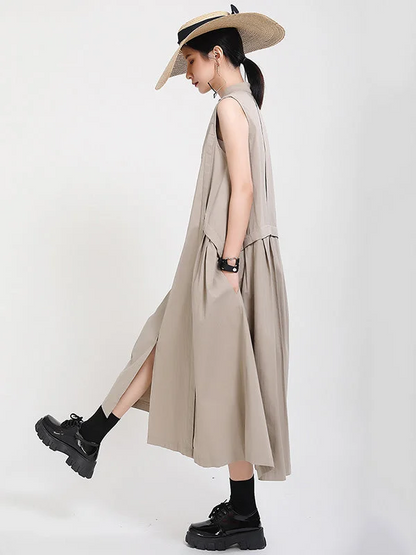 Women's Beach Travel Solid Color Sleeveless Stand-Up Neck Shirt Dresses