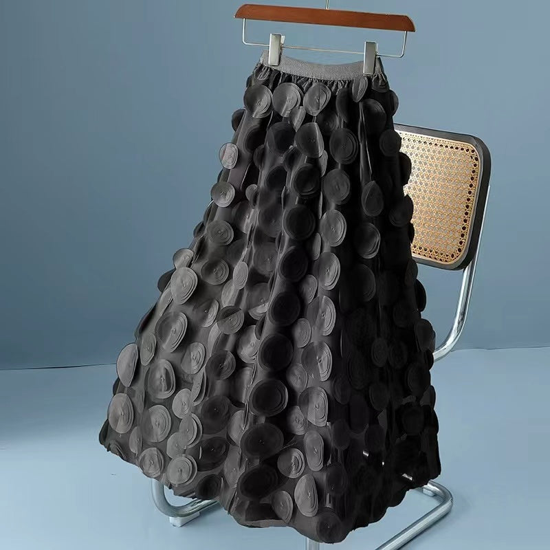 Elegant black polka dot patchwork tulle skirt