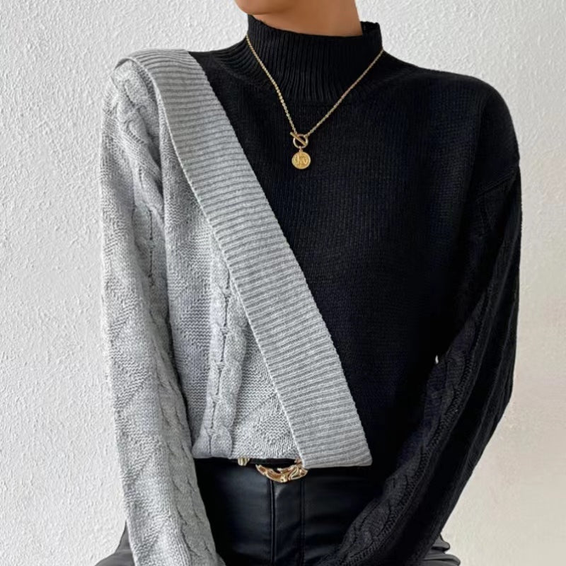 High neck colour blocked knitted jumper