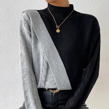 High neck colour blocked knitted jumper