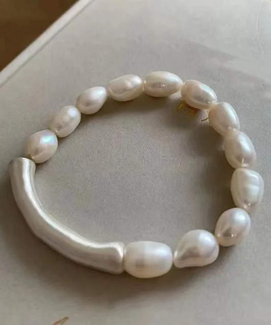 Women's White Sterling Silver Pearl Bracelet