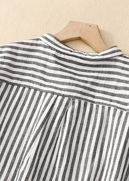 Women's Plus Size Standing Collar Plaid Button Down Cotton Shirt