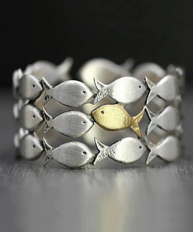 Women's Yellow Sterling Silver Fish Ring