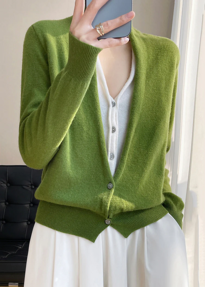 Women's V-Neck Button Down Wool Knit Top