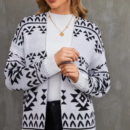 Loose Cardigan Snowflake Geometric Knit Sweater