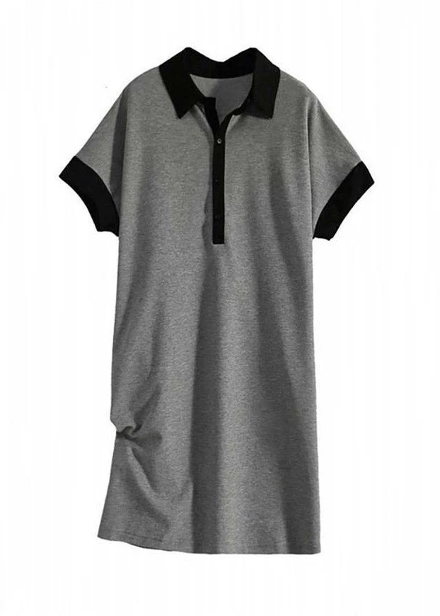 Clashing Black Peter Pan Collar Button Cotton Dress Short Sleeve