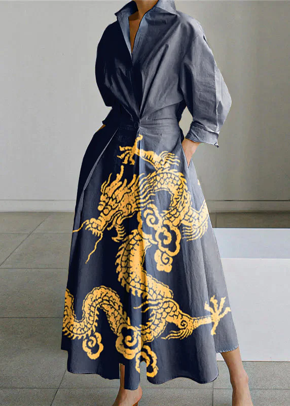 Apricot Floral Peter Pan Collar Pocket Long Sleeve Dress