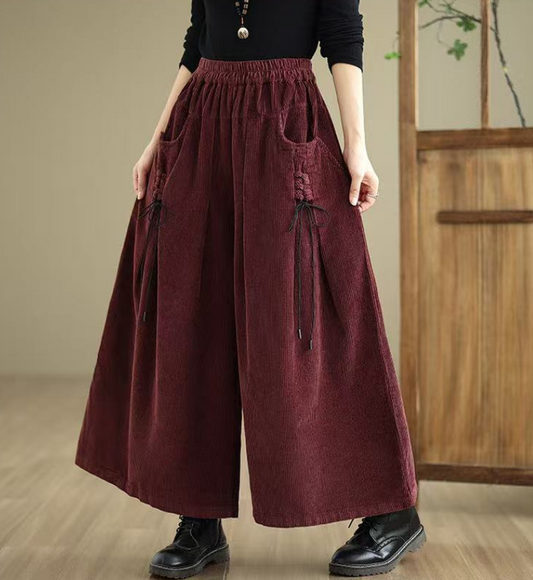 Women's Plus Size Corduroy Tied Peplum Pants