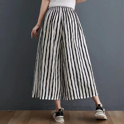 Black And White Oversized Striped Cotton Wide Leg Pants
