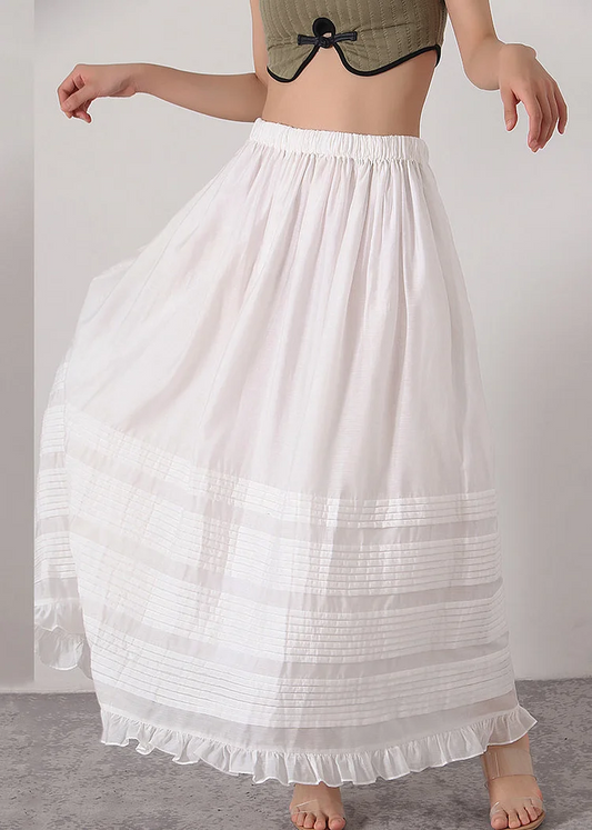 Women's White Elastic Waist Silk Cotton Half-body Skirt Summer