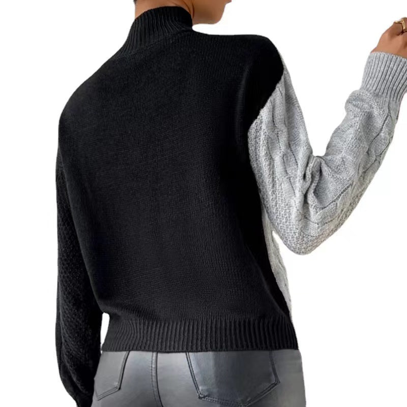 High neck colour blocked knitted jumper