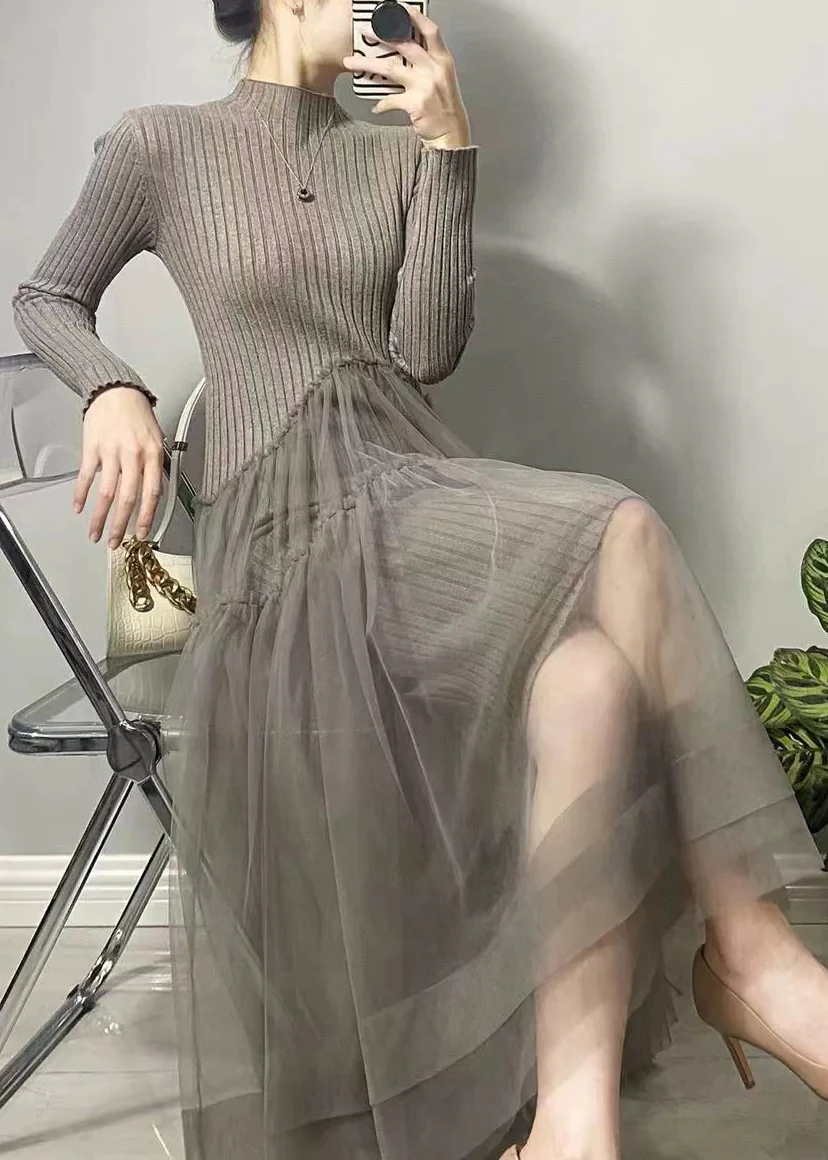 Elegant Knit Asymmetric Tulle Dress