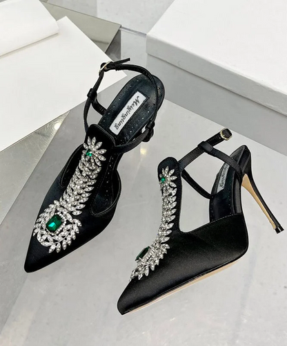 Fashion zirconia boutique splicing fine high heel sandals pointed openwork
