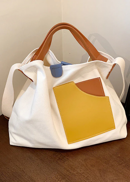 White Patchwork Canvas Tote Bag