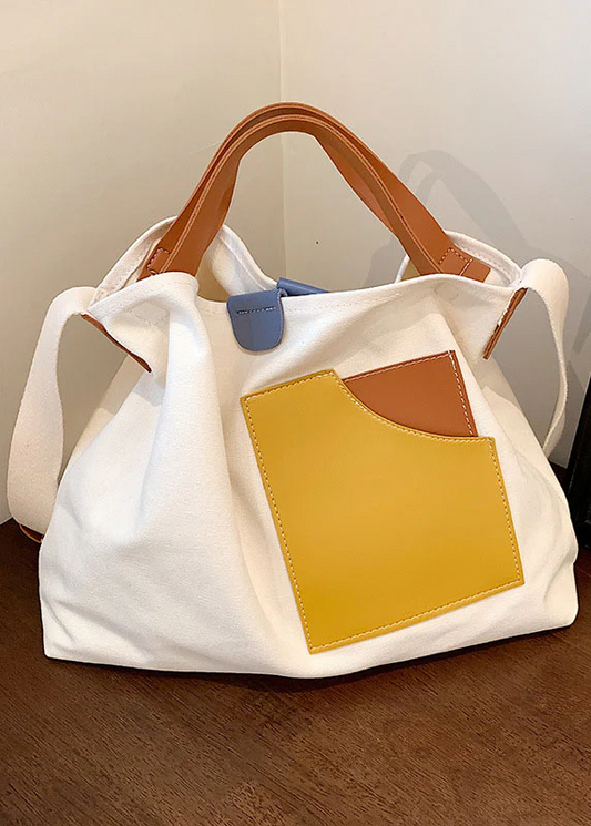 White Patchwork Canvas Tote Bag