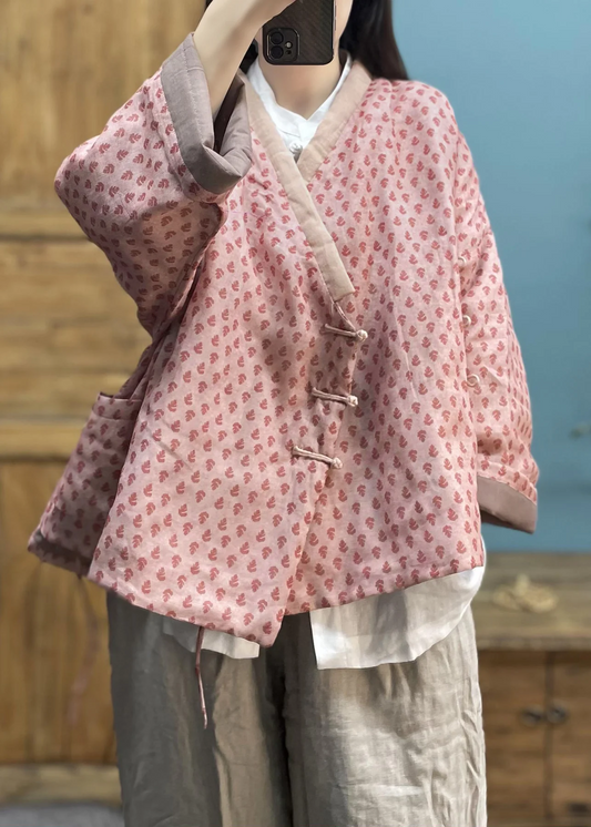Printed Button Pocket Lightweight Cotton Jacket