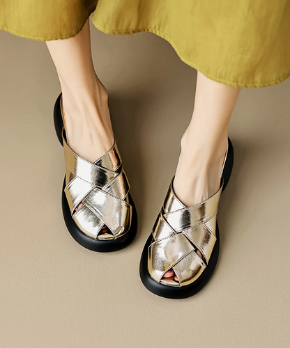 Patchwork Thick Bottom White Cowhide Sandals