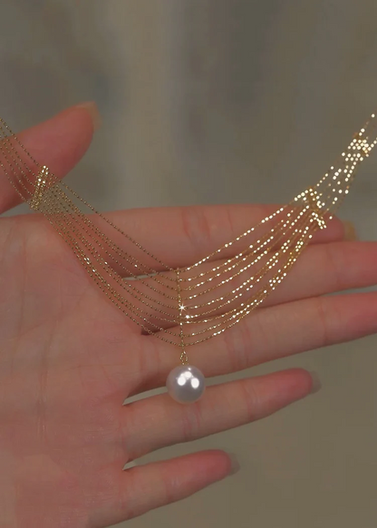 Elegant Gold Pearl Lace Tassel Pendant Necklace