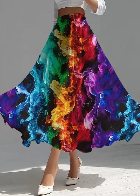 Flame-printed chiffon skirt