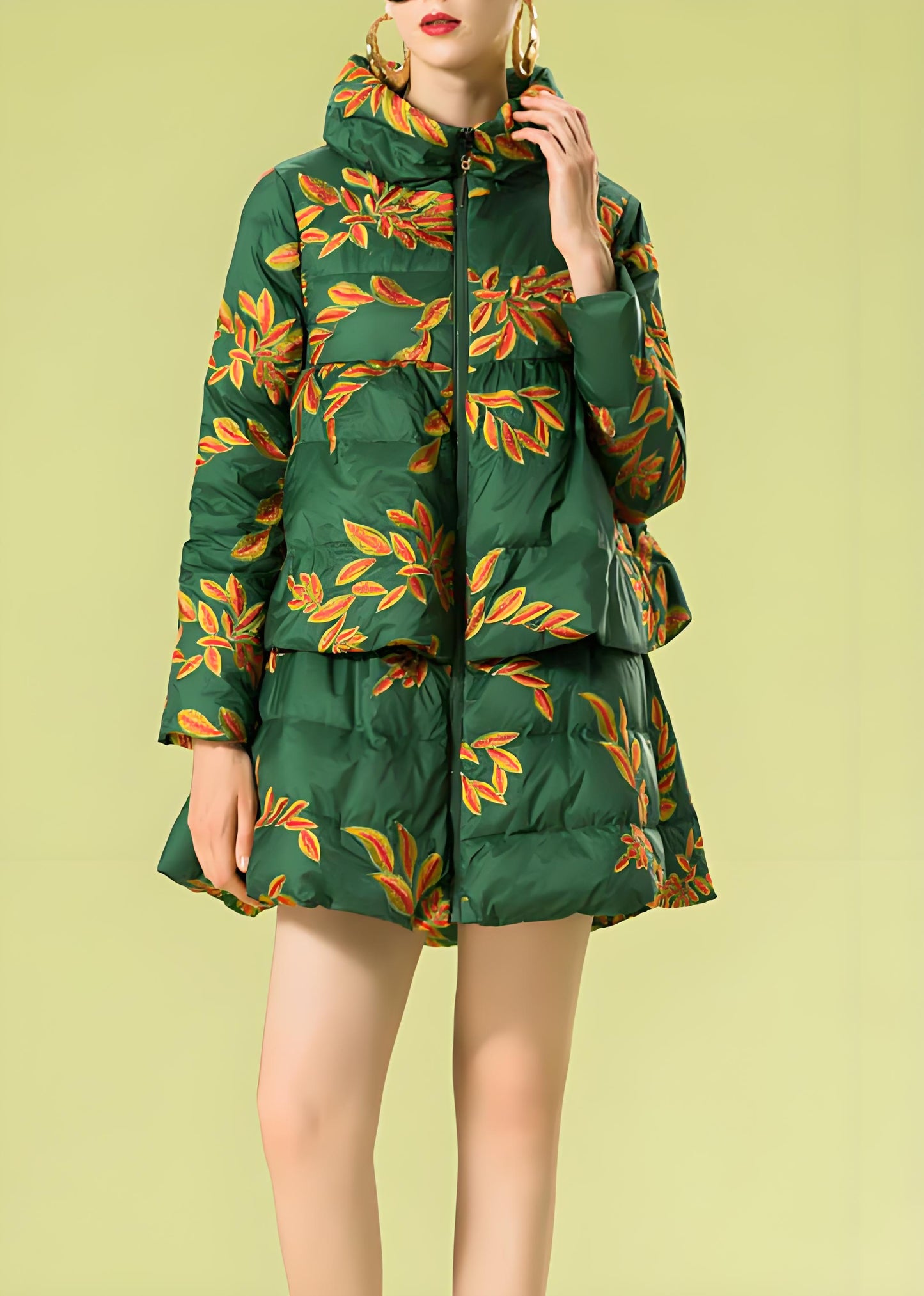 Italian Green Embroidered Warm Duck Down Winter Down Jacket