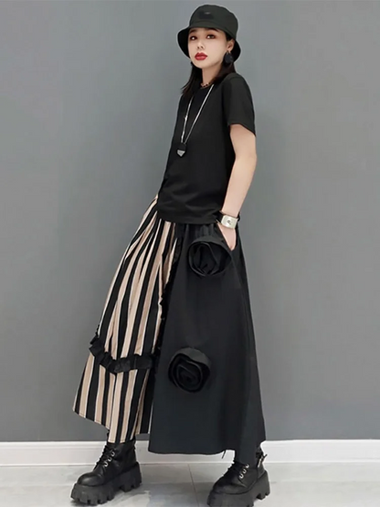 Women's Large Size Loose Casual Ethnic Style Striped Patchwork Skirt