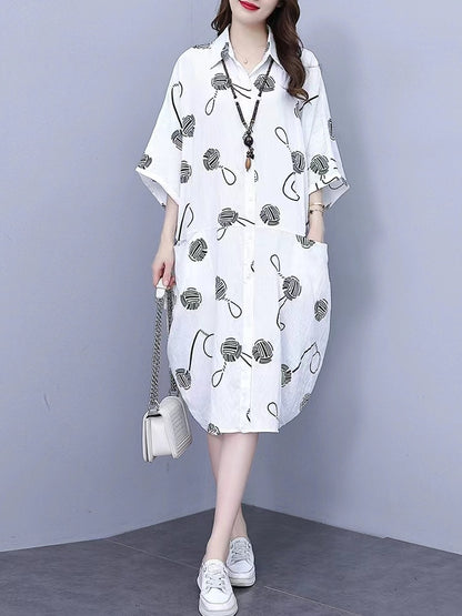 Women's Polka Dot Print Short Sleeve Shirt Dresses