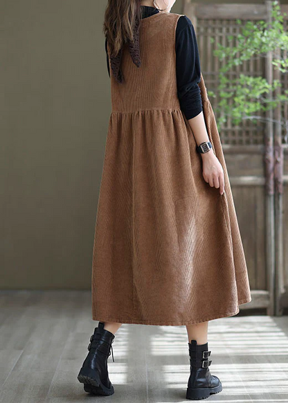 Womens Loose Round Neck Corduroy No Dresses