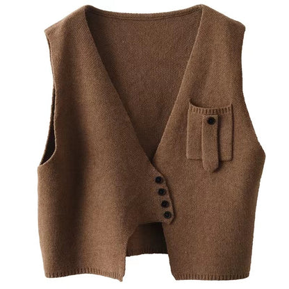 Loose Asymmetric Patchwork Pocket Knit Vest Sleeveless