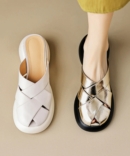 Patchwork Thick Bottom White Cowhide Sandals