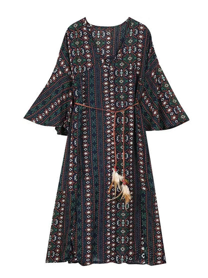 Bohemian V-Neck Printed Beach Short Sleeve Dress