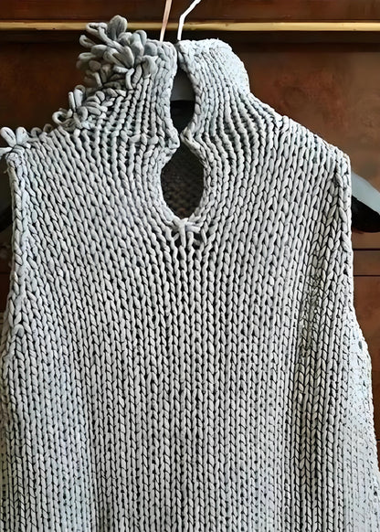 Italian Women's Gray Turtleneck Floral Vest