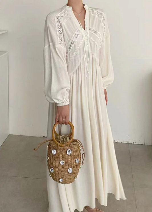 Women's V-Neck Patchwork Lace Holiday Dress Long Dress