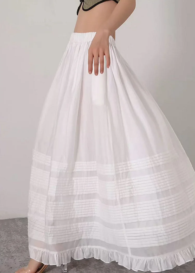 Women's White Elastic Waist Silk Cotton Half-body Skirt Summer