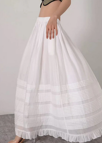 Women's White Elastic Waist Silk Cotton Half-body Skirt Summer